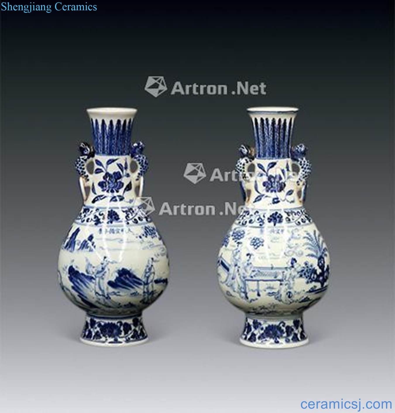 Ming xuande blue character double ears (a)
