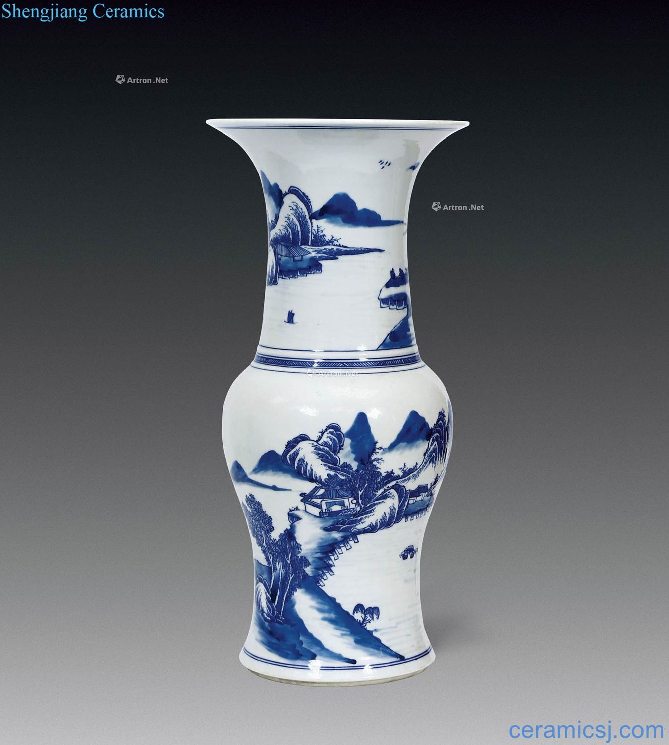 The qing emperor kangxi Blue and white landscape PND tail-on bottles