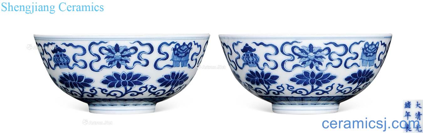 Qing guangxu Lotus flower grain in a bowl of her blue (a)