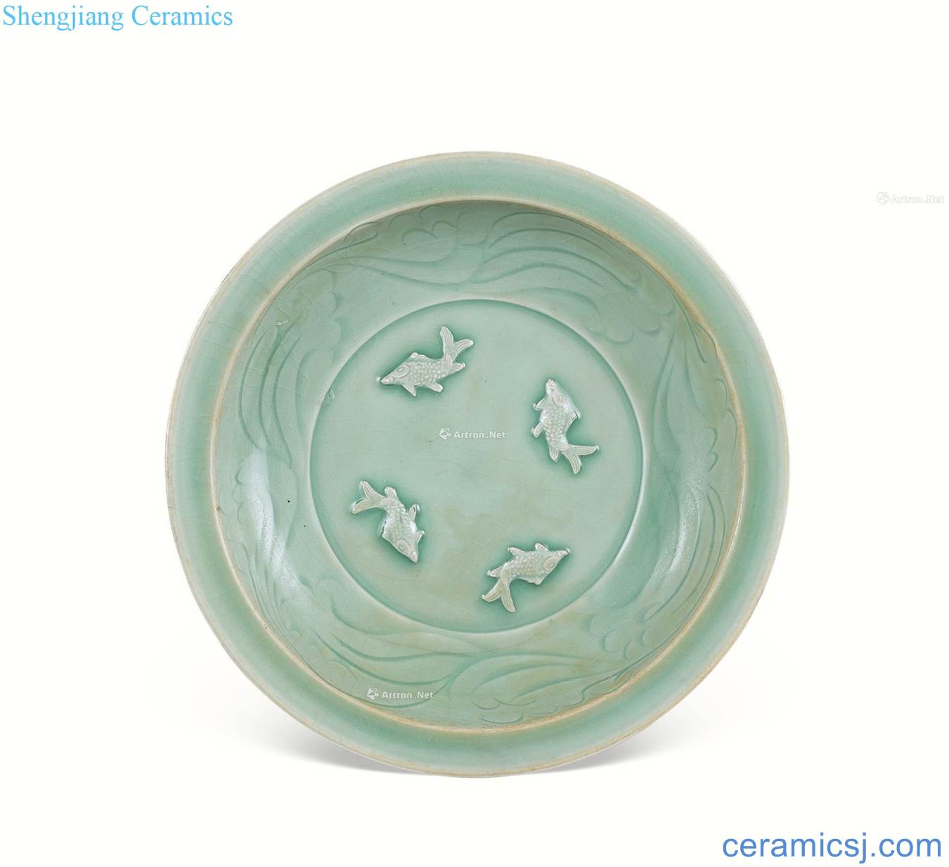 The song dynasty Longquan celadon glaze four fish dish