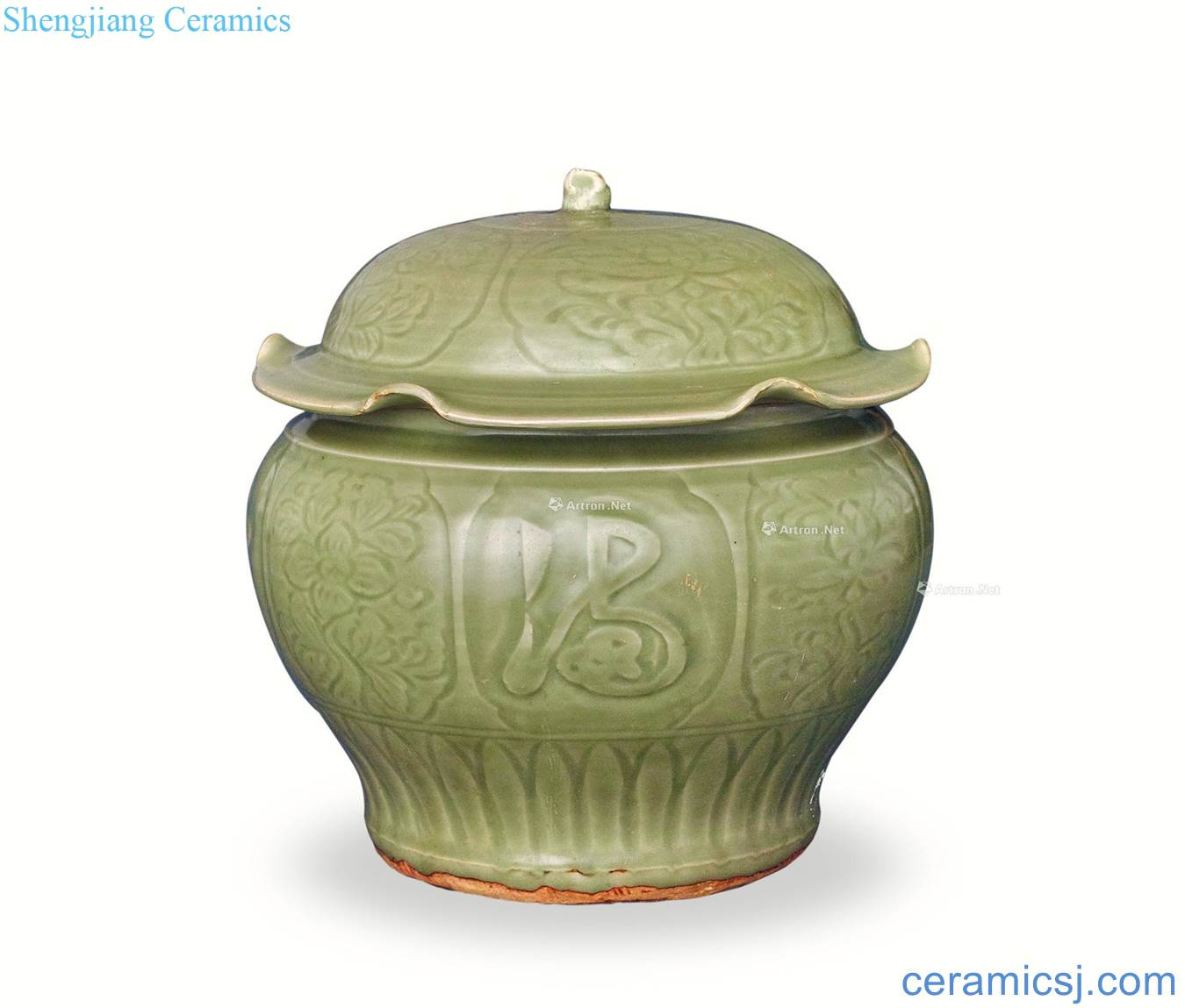 The yuan dynasty Longquan celadon wufu treasure lotus leaf cover tank