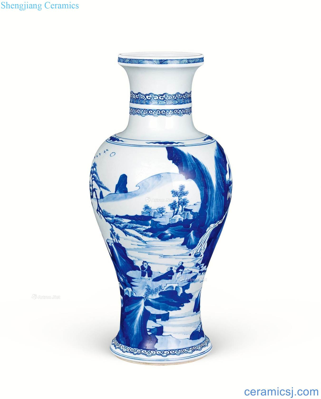In the qing dynasty Blue and white landscape character