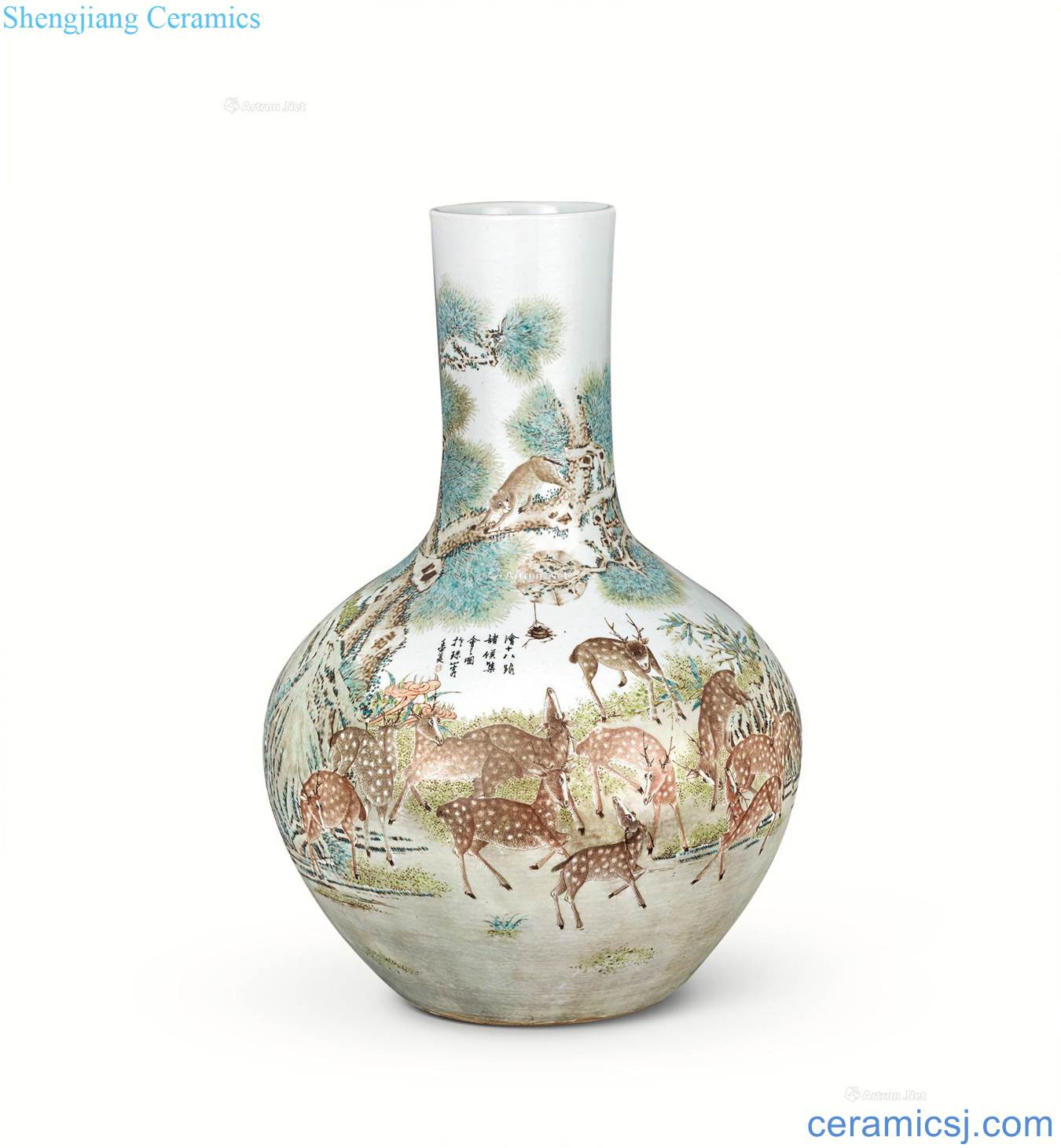 Deer pastel loose grain tree in qing dynasty