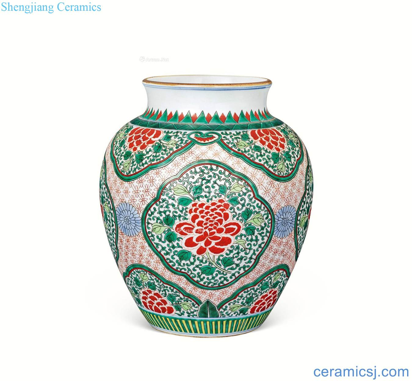 In the qing dynasty Colorful window peony pomegranate grain tank