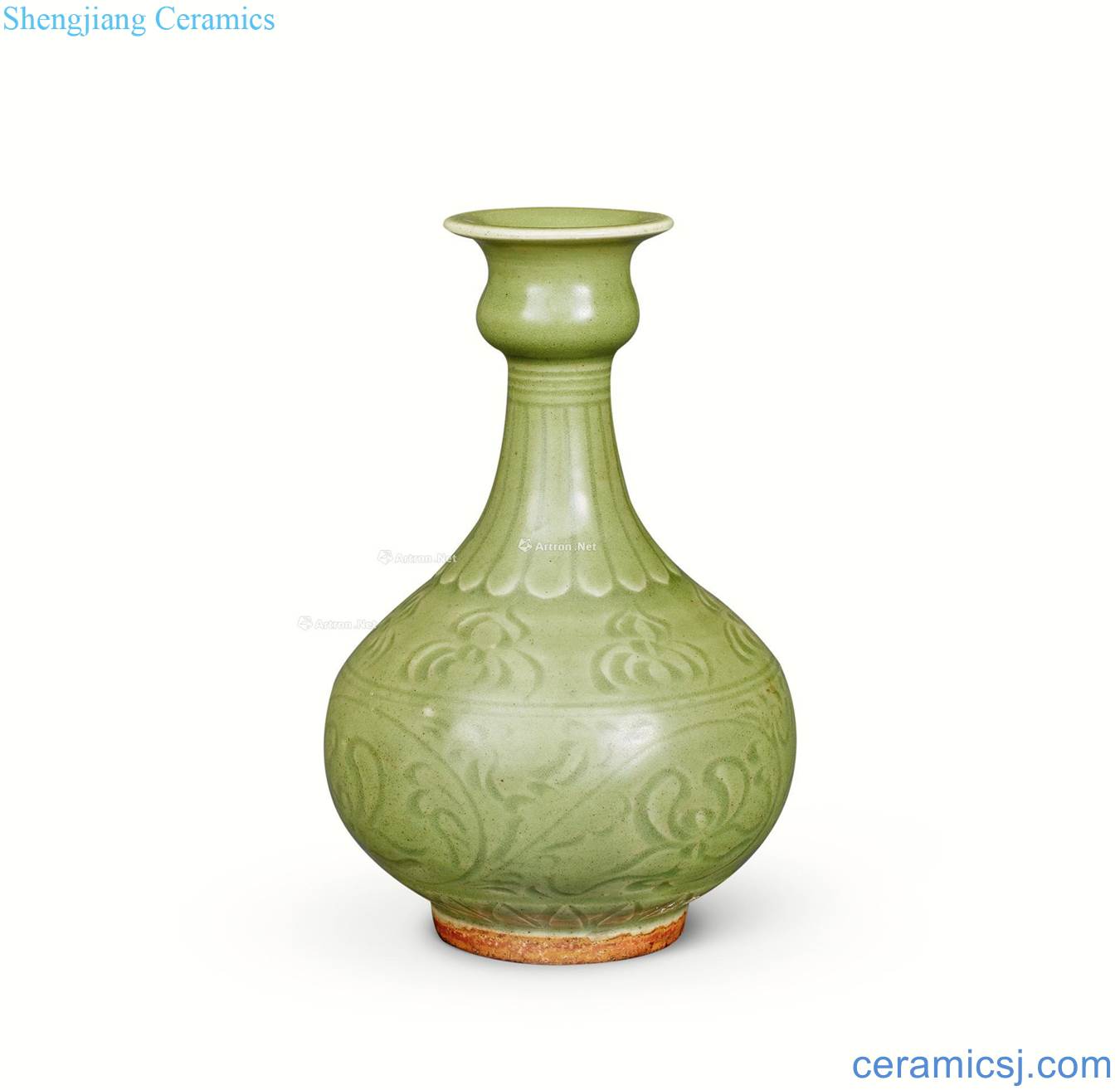 In the Ming dynasty Longquan glaze flower grain bottle of garlic