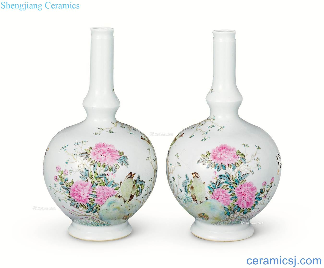 In the qing dynasty Shallow purple color flower grain bottle (a)