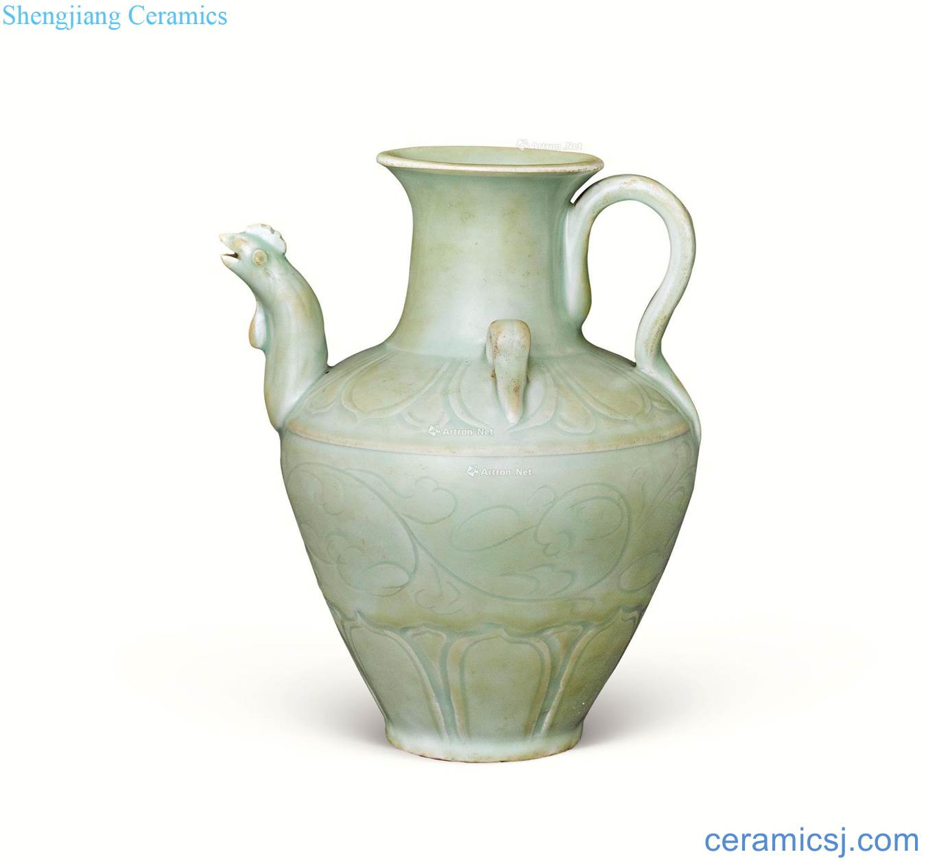 The song dynasty Green glaze hand-cut longquan celadon tail of pot