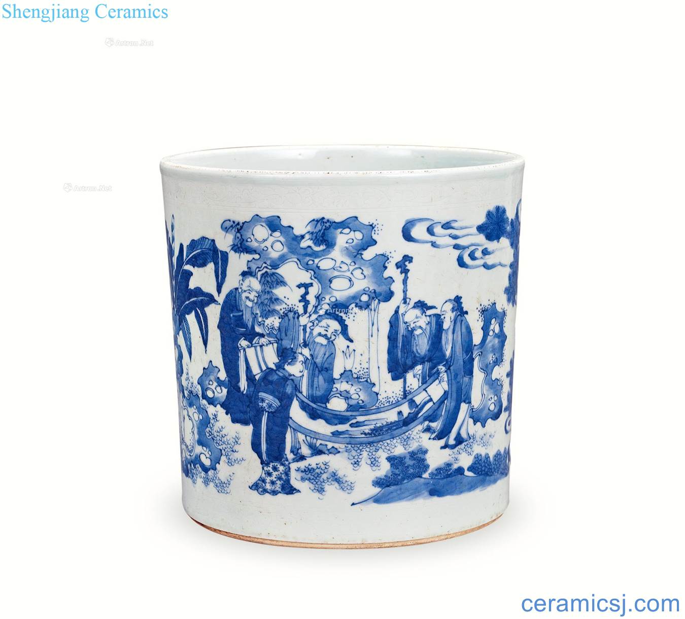In the qing dynasty Blue and white five old figure pen container