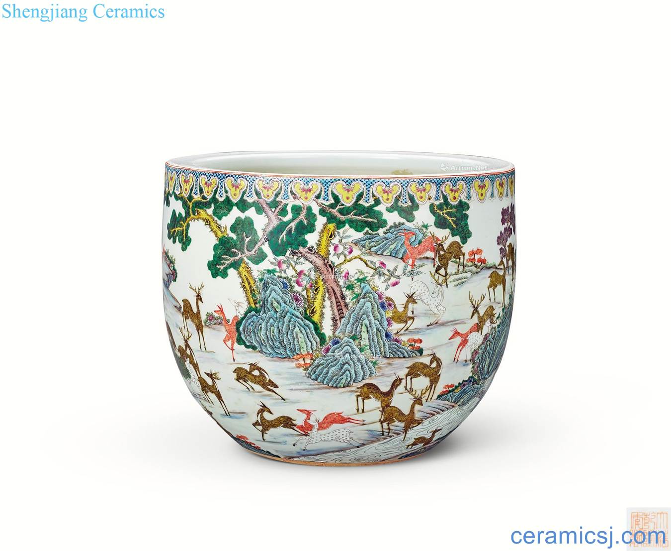 Qing qianlong pastel deer cylinder