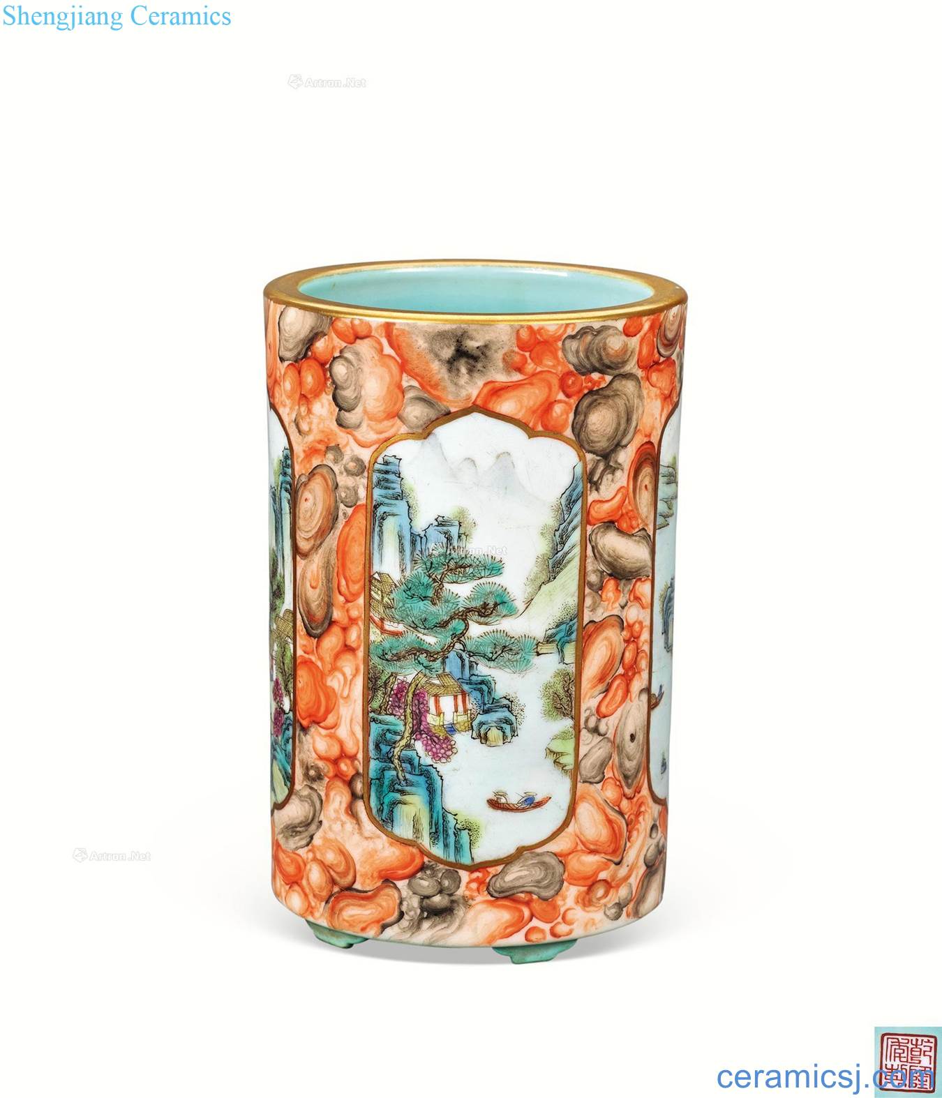 Pastel window in the qing dynasty landscape brush pot