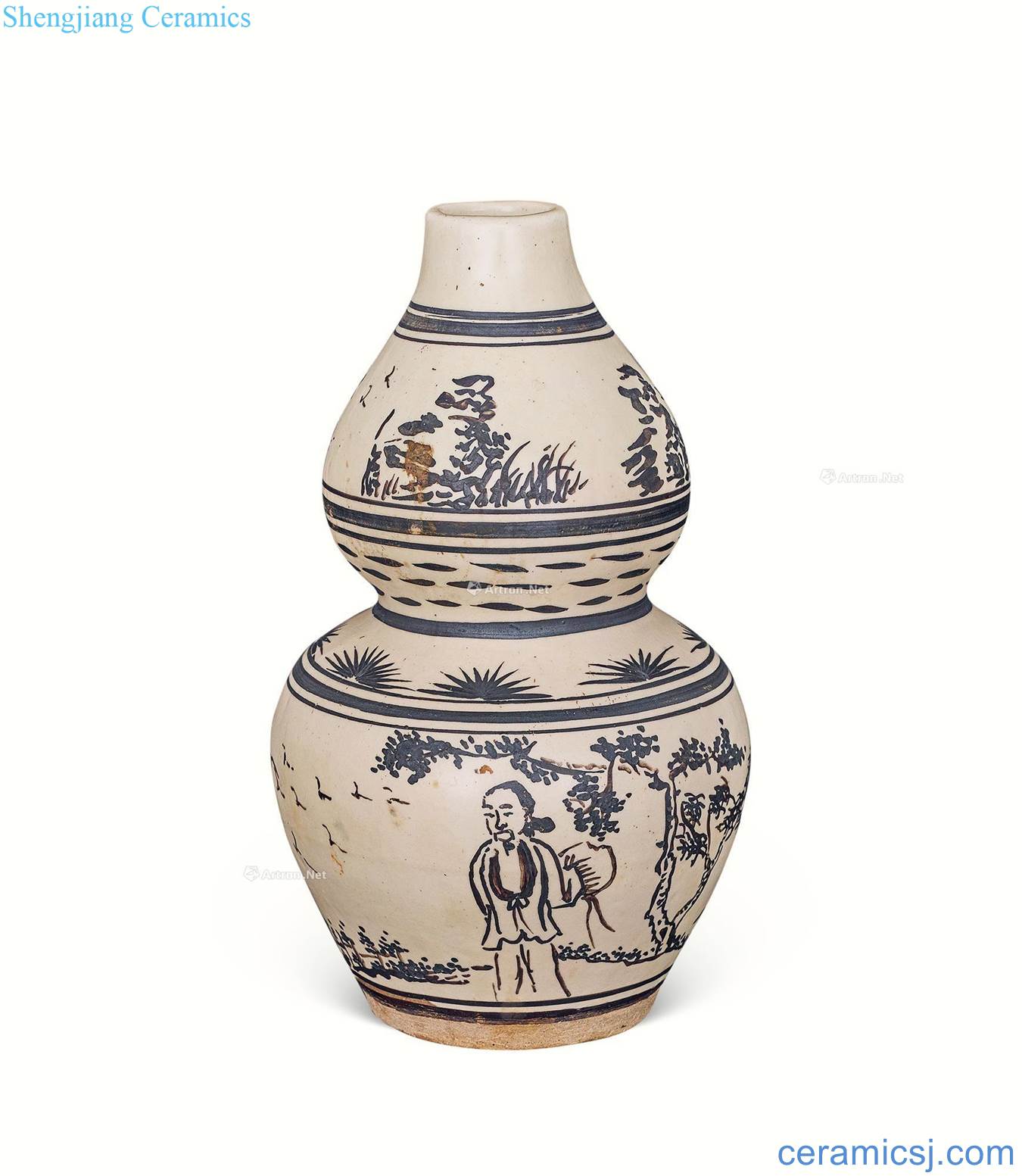Yuan dynasty magnetic state kiln character lines gourd bottle