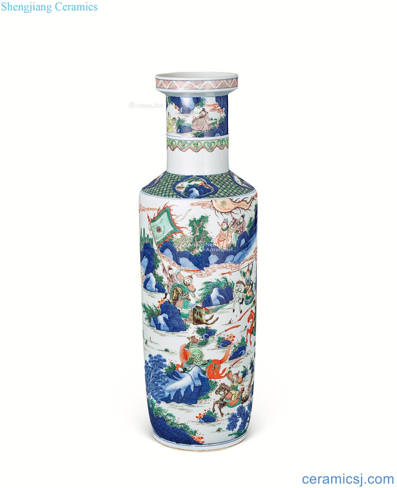 In the qing dynasty Blue and white color figure bottles of war