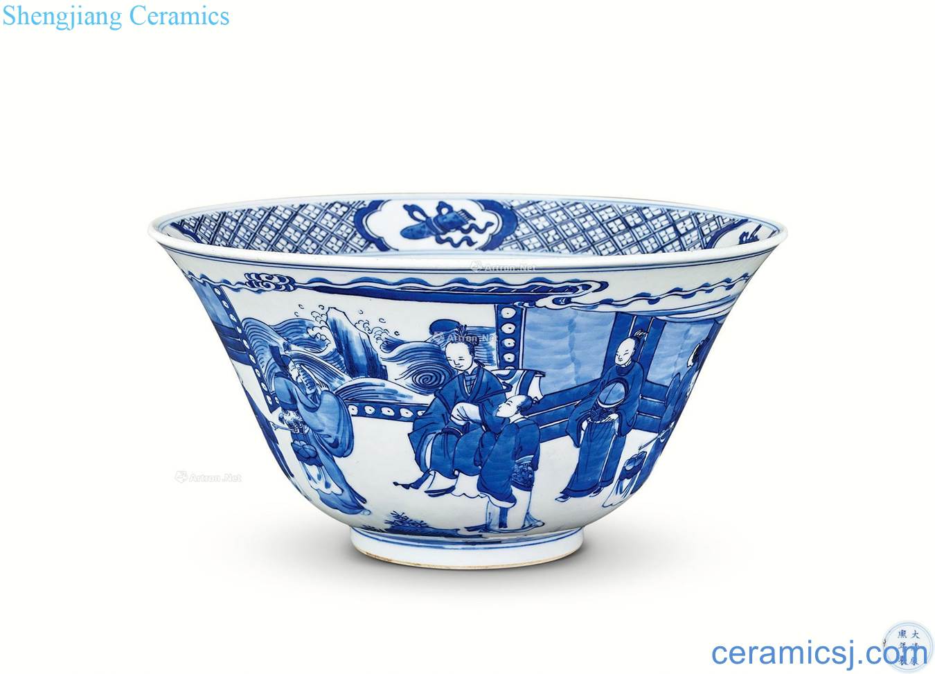 Blue and white in the qing dynasty courtyard characters bell bowl