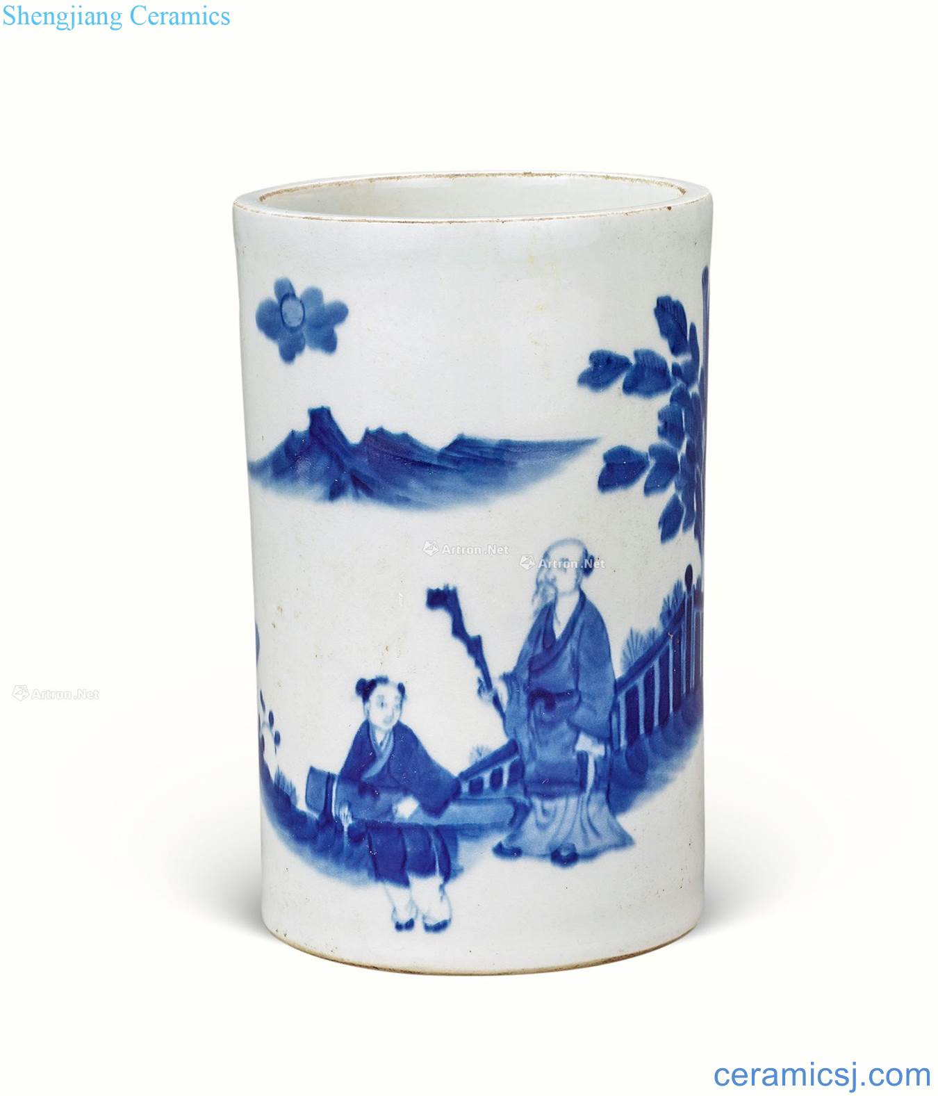 Stories of Ming dynasty blue and white round brush pot