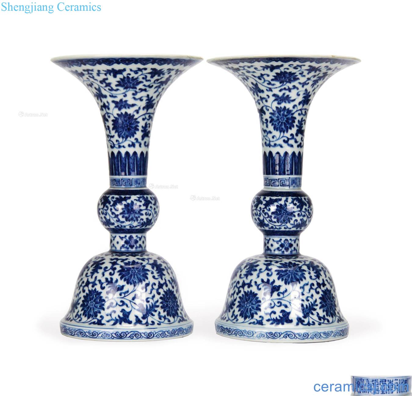 Qing qianlong Lotus flower grain flower vase with her blue (a)