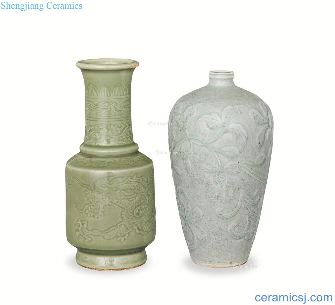 Song dynasty's shadow blue glaze flower grain bottle wrapped branches Even the longquan glaze dragon bottle (two)