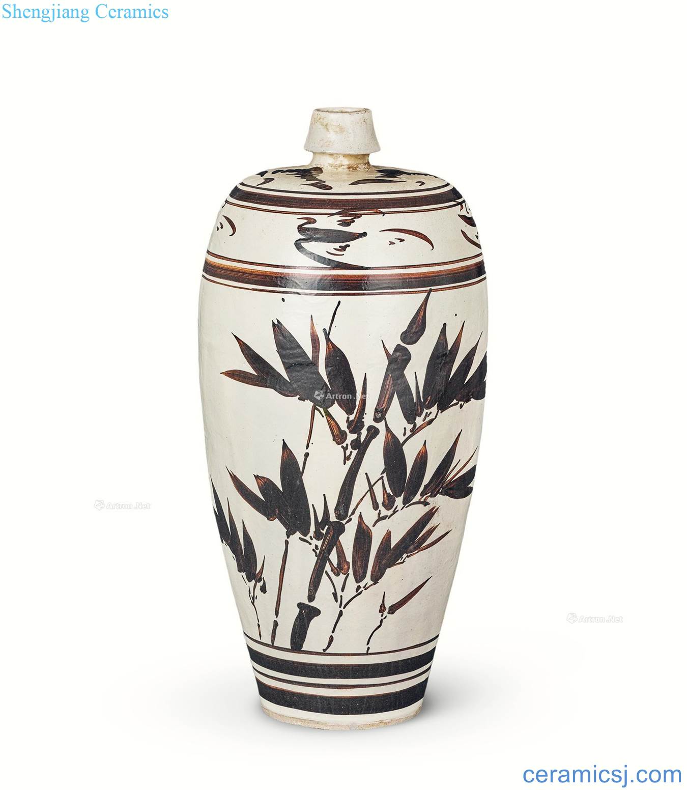 The yuan dynasty Magnetic state kiln bamboo leaf veins plum bottle