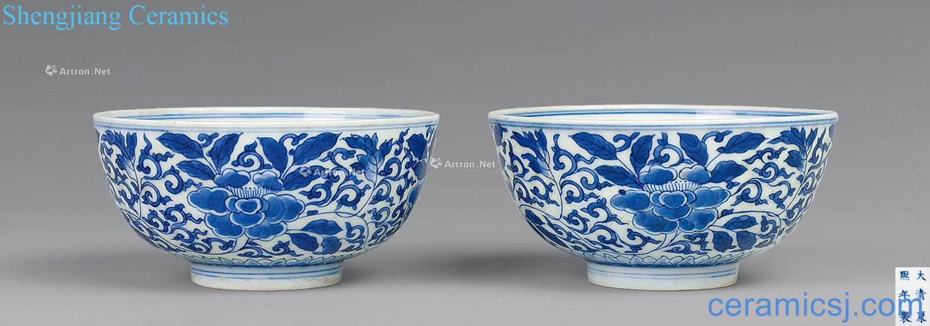 The qing emperor kangxi Blue and white peony grains bowl (a)