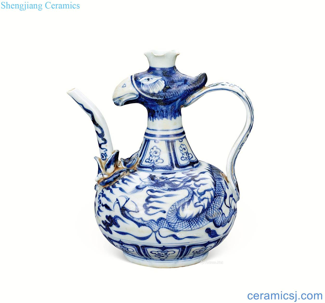 The yuan dynasty The blue and white dragon phoenix first pot