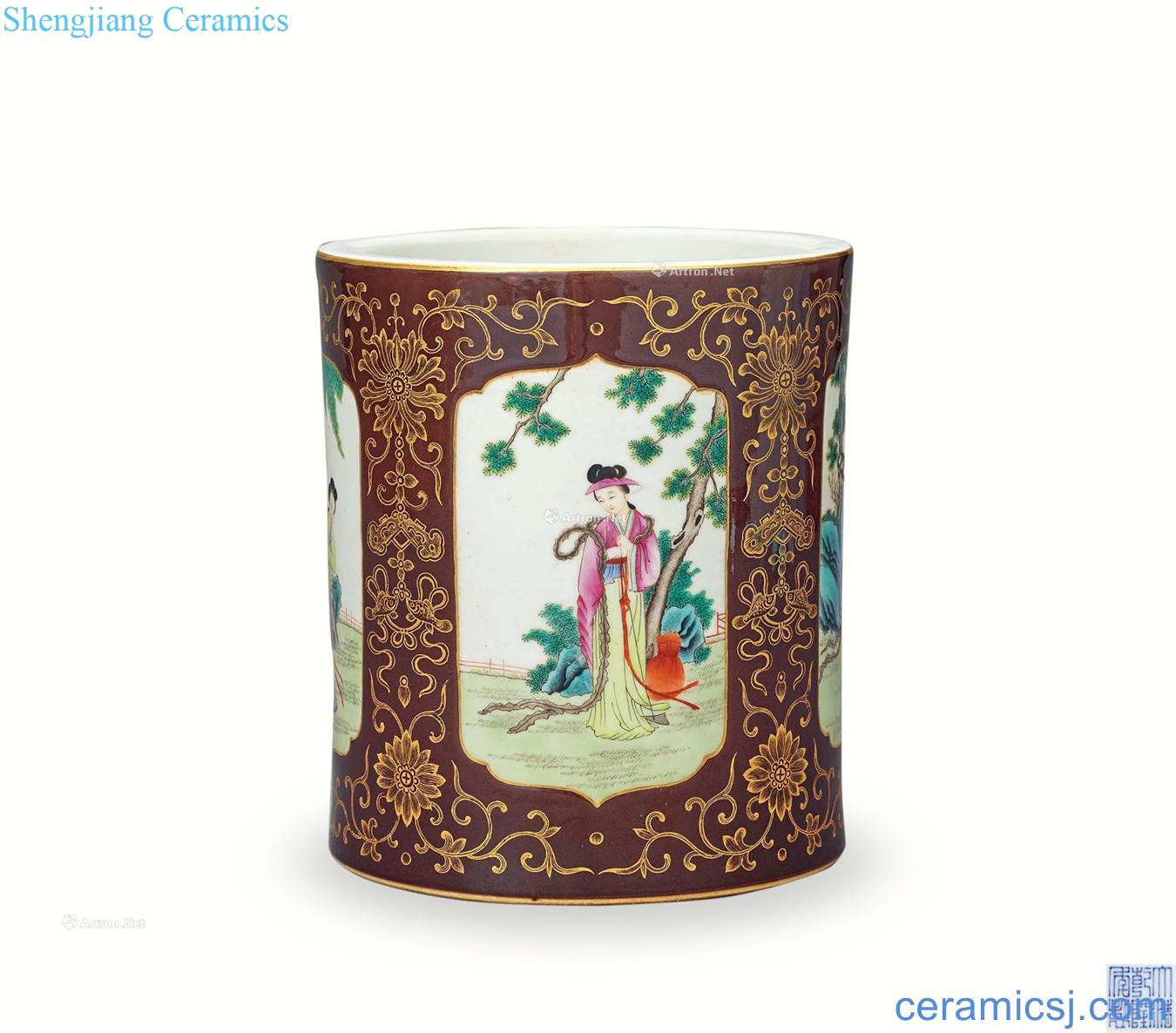 In the qing dynasty zijin glaze colour window famille rose had pen container