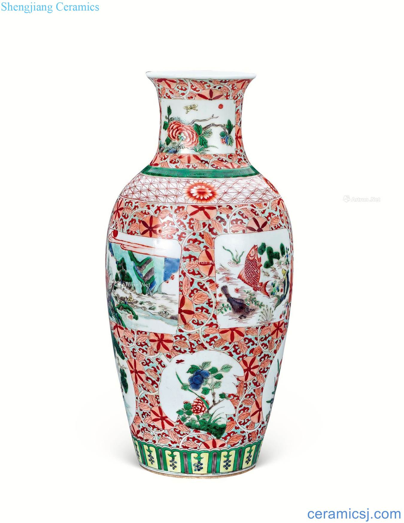 In the qing dynasty Colorful flowers open the window and mountain water bottles
