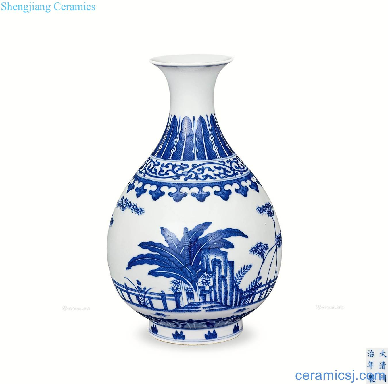 In the qing dynasty Blue and white bamboo stone okho spring bottle