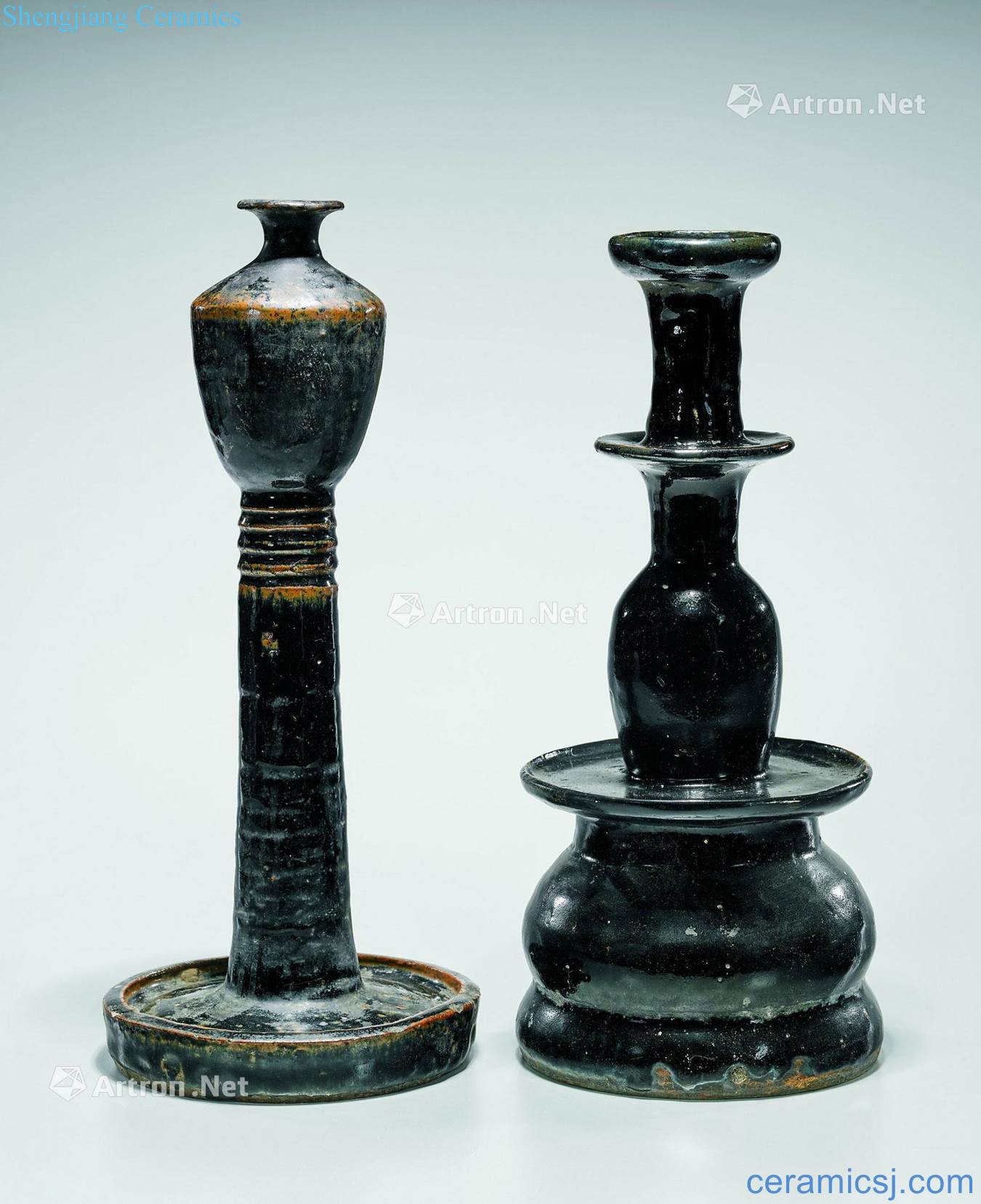 The song dynasty and jin dynasty Henan black glaze oil lamp two-piece outfit