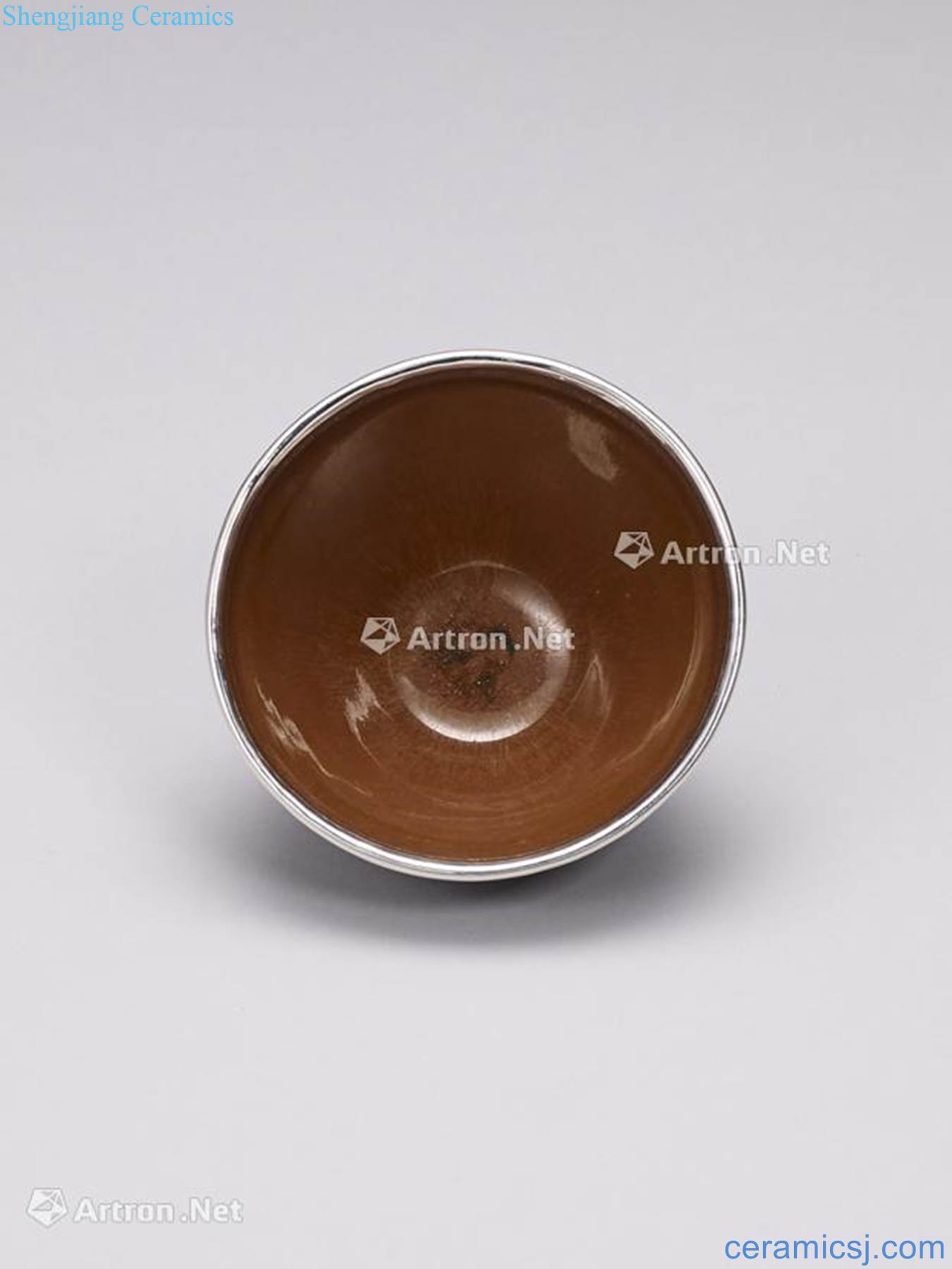 The southern song dynasty To build kilns persimmon eyes tea red glaze with silver rim
