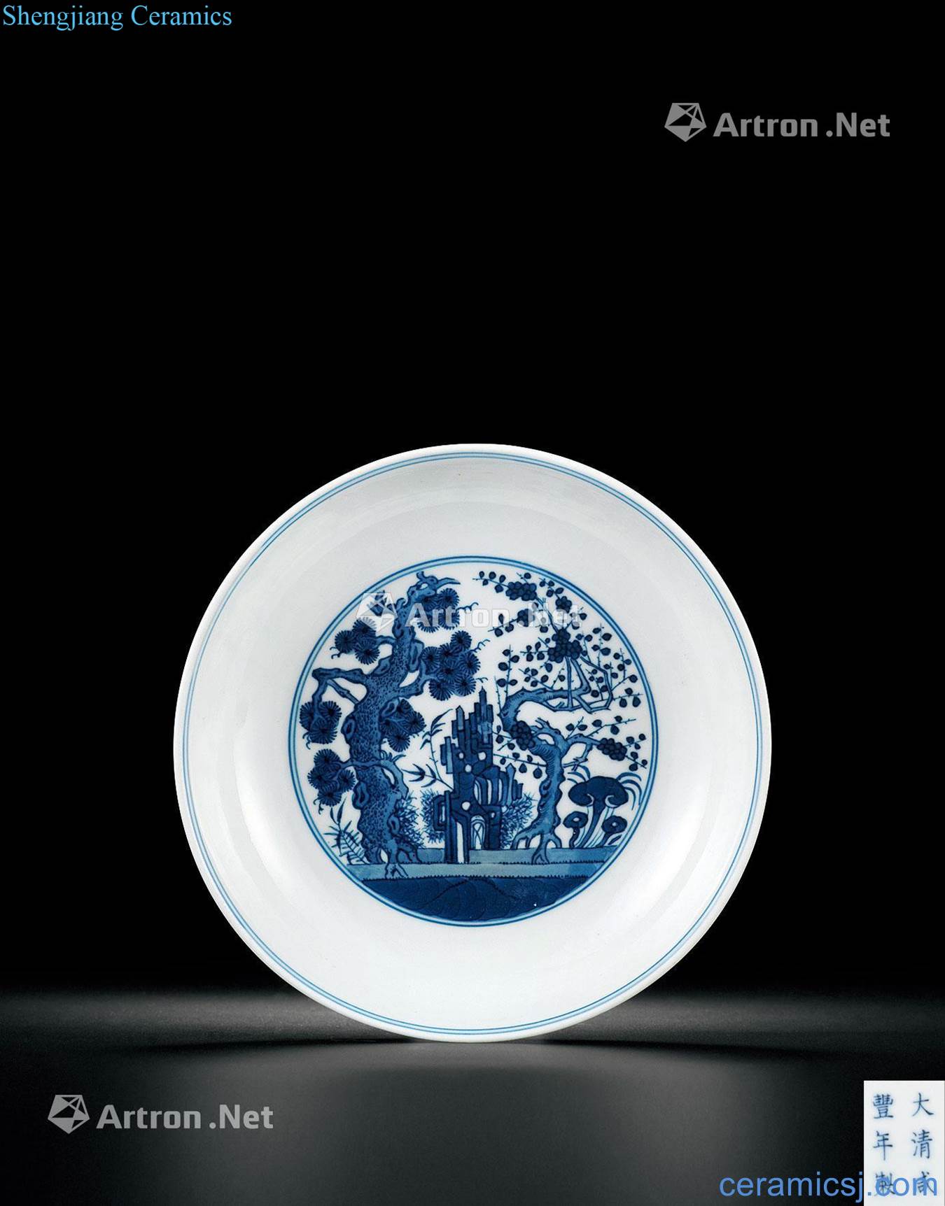 Qing xianfeng Blue and white, poetic tray