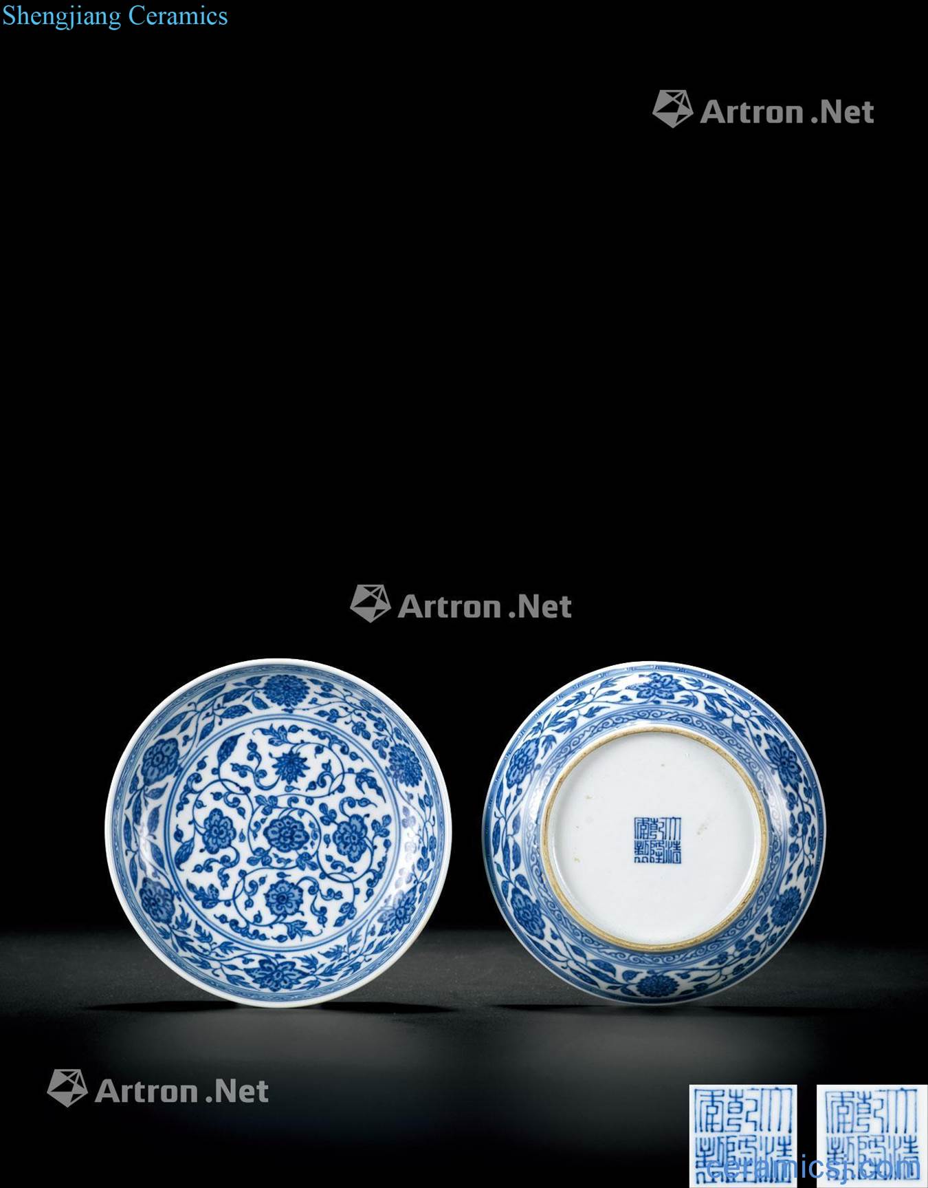 Qing qianlong Blue and white tie up branch flower grain small (a)