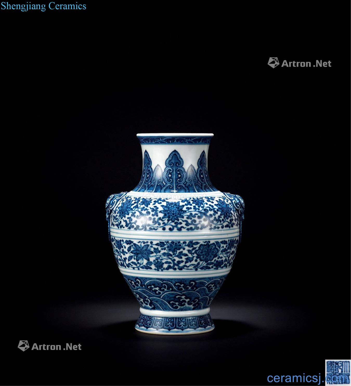 Qing qianlong Blue and white double auxiliary first ear