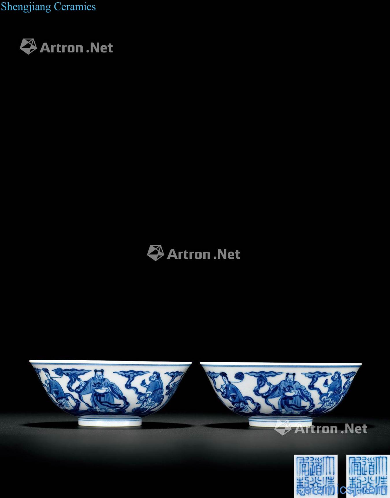 Qing daoguang Blue and white the eight immortals green-splashed bowls (a)