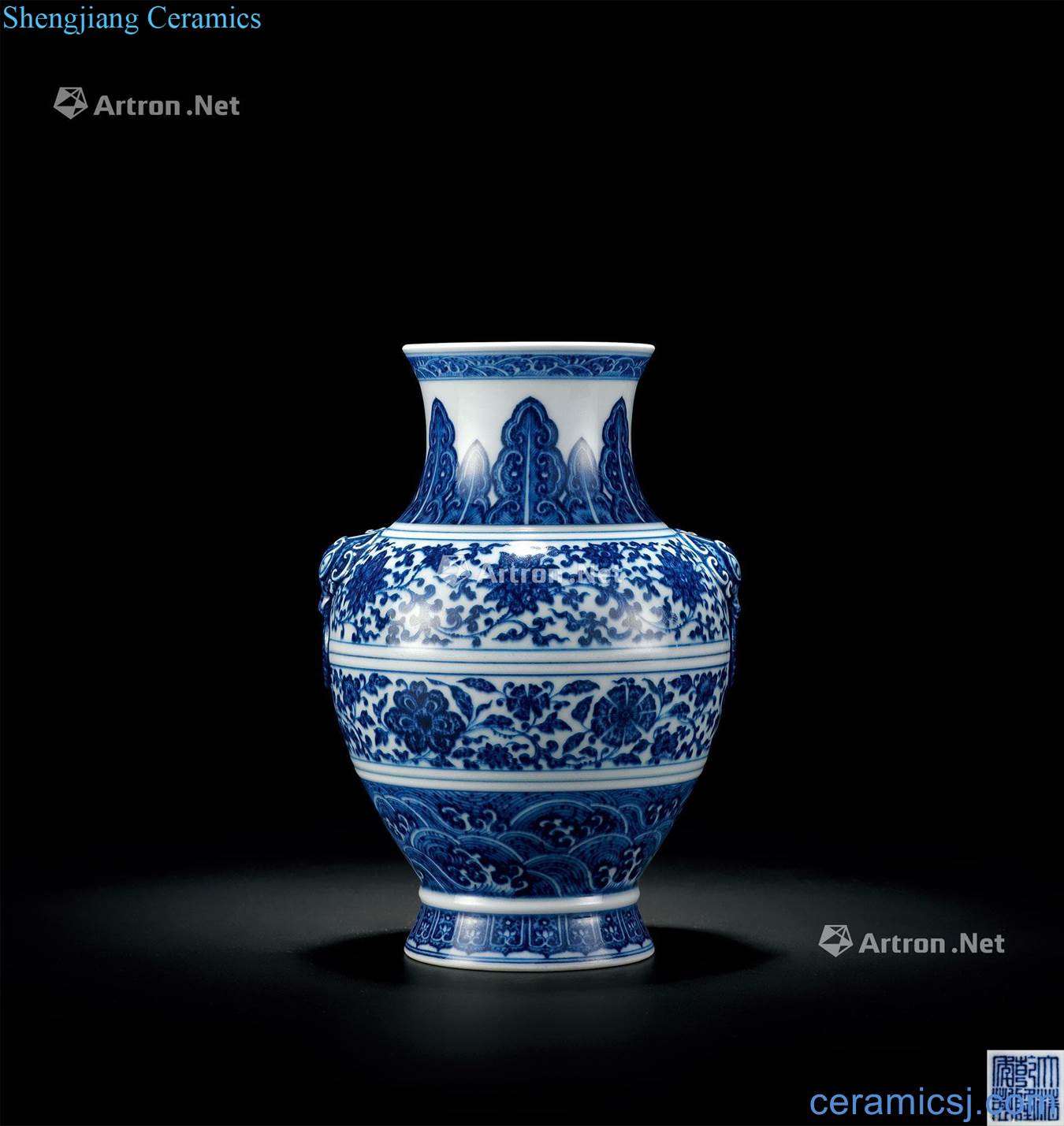 Qing qianlong Blue and white double auxiliary first ear
