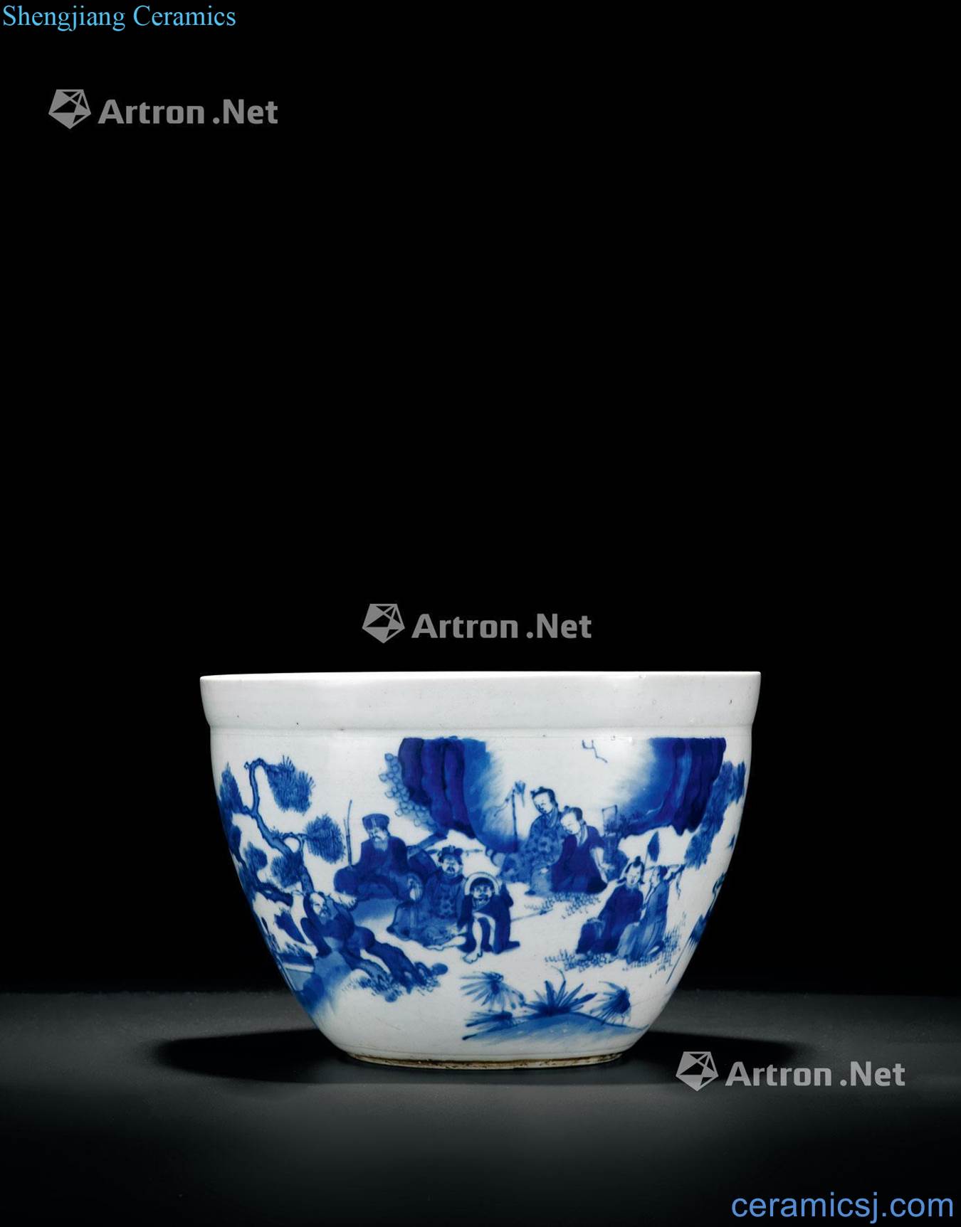 Ming chongzhen Stories of blue and white auspicious rich eloth cylinder
