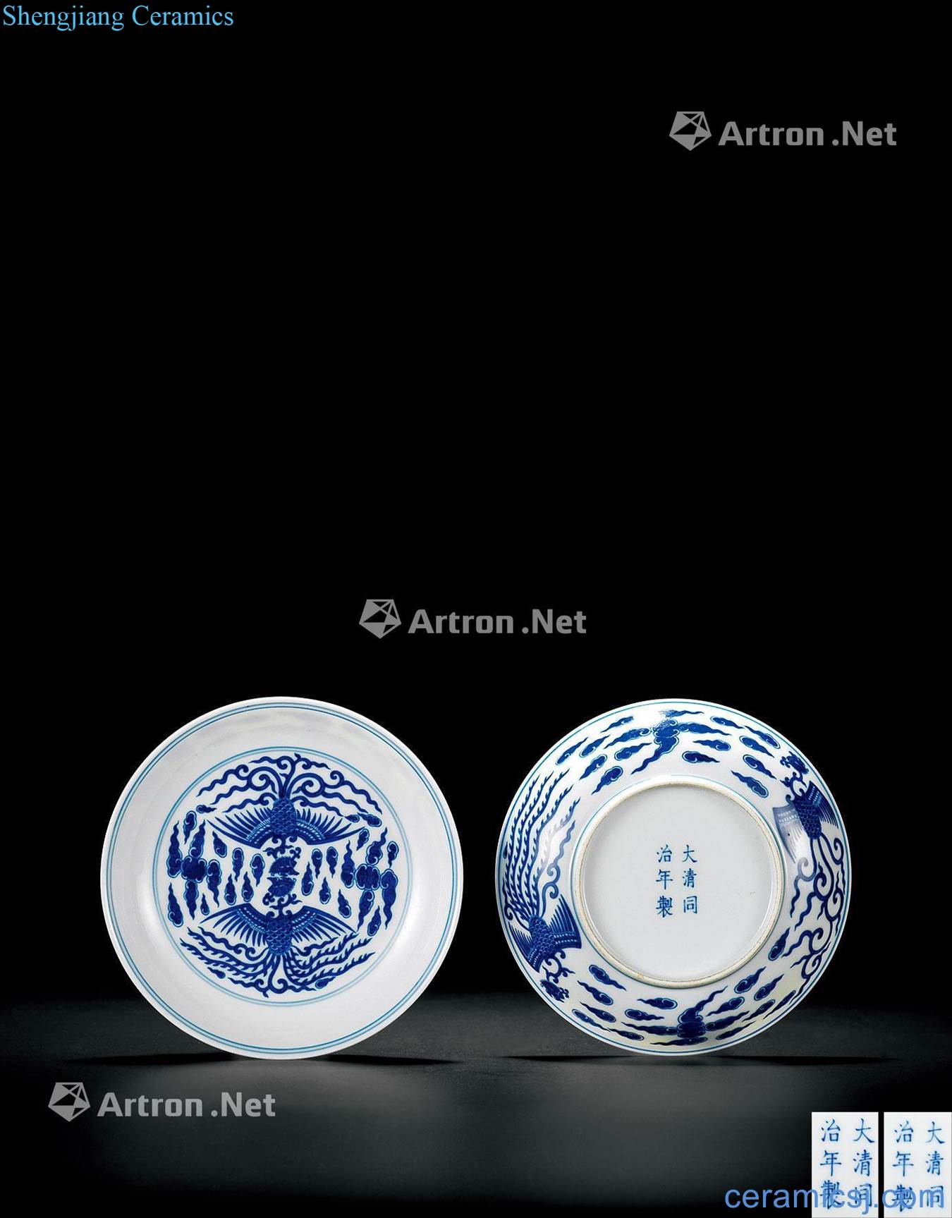 dajing Blue and white double phoenix tray (a)