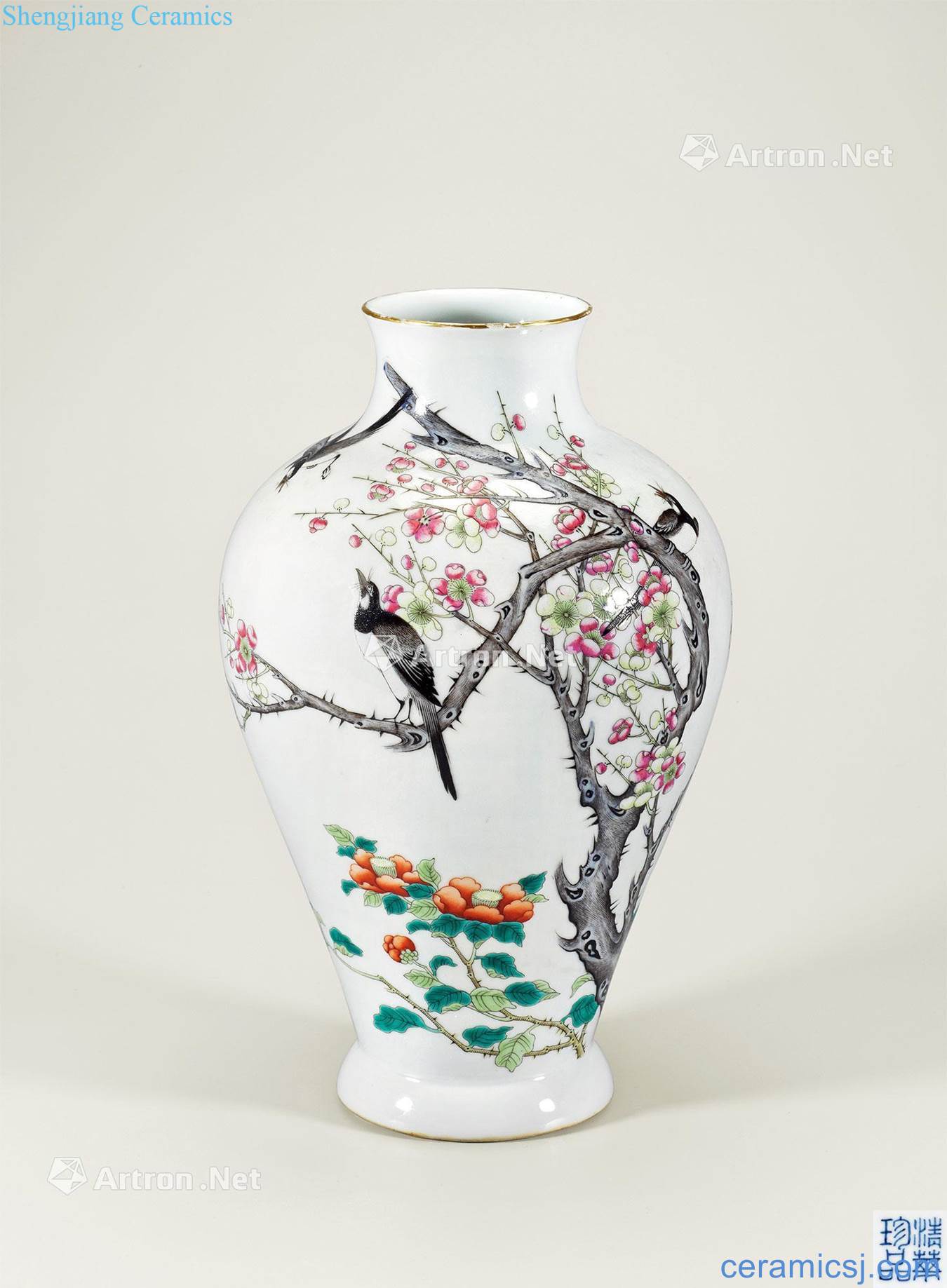 Beaming grain mei bottle pastel of the republic of China in late qing dynasty