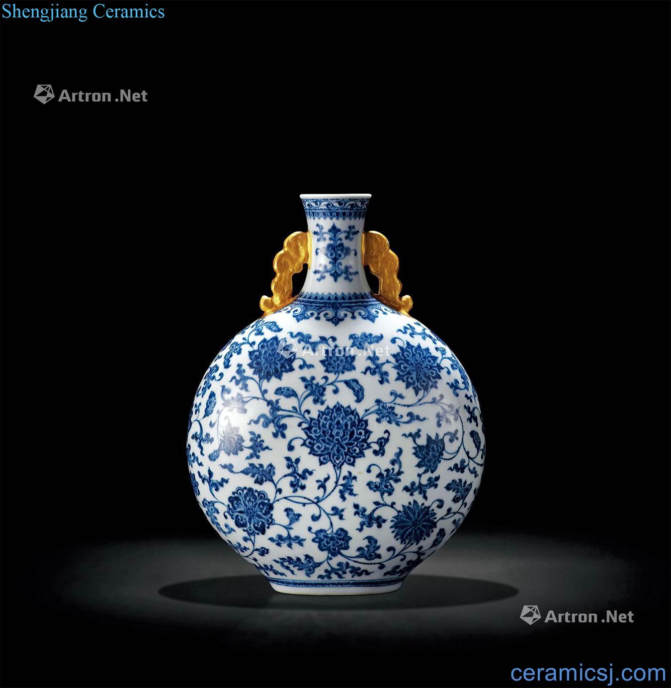 Qing yongzheng Blue and white flowers around branches grain ears flat bottles