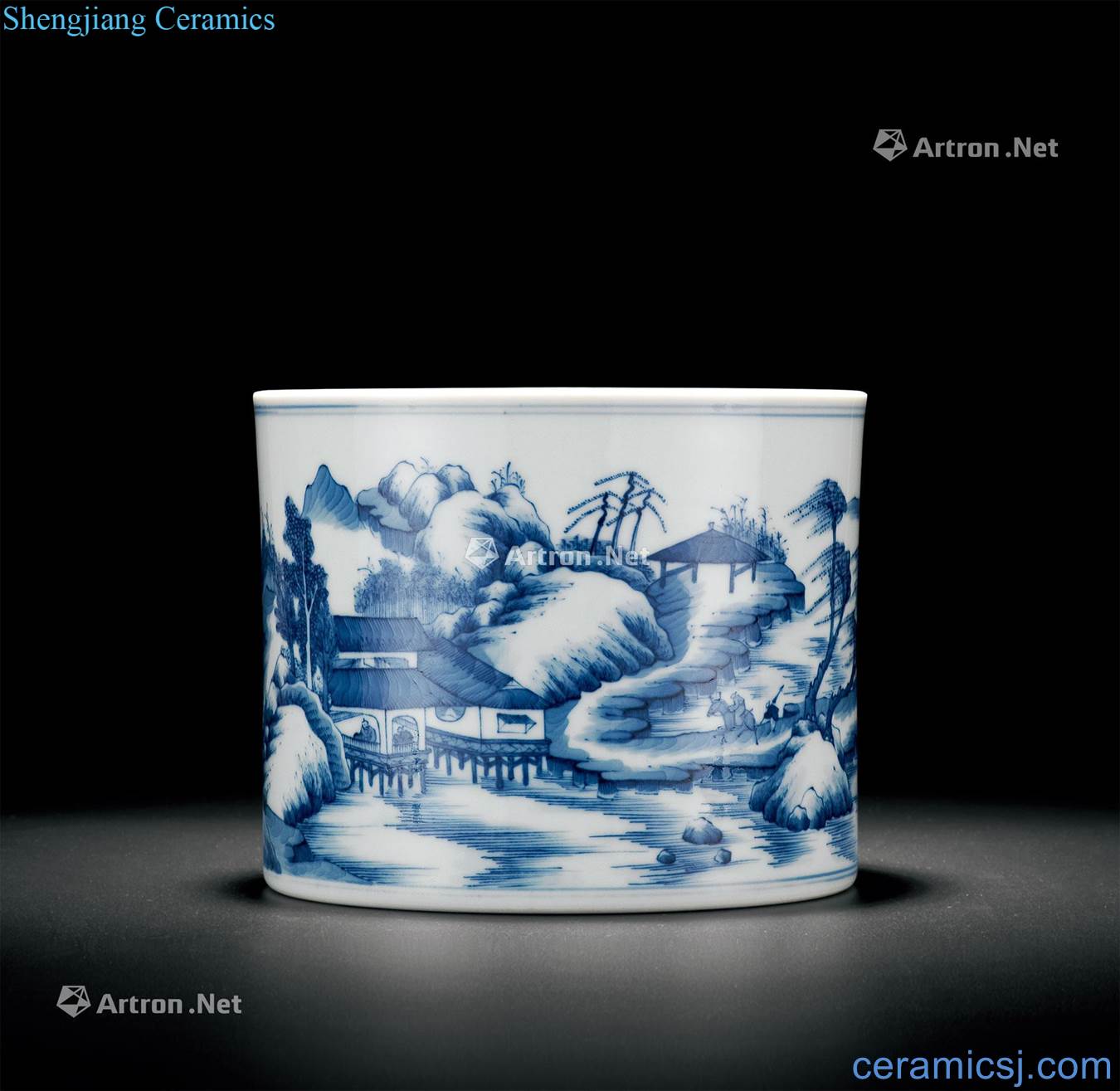 The qing emperor kangxi Blue and white landscape pattern brush pot
