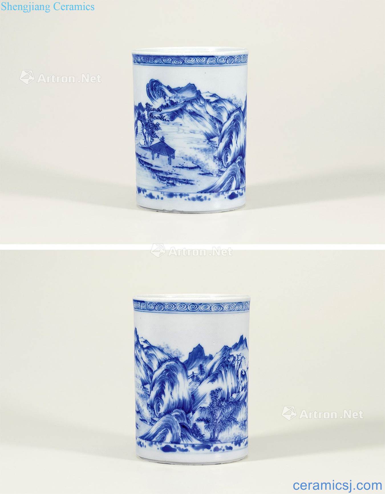 The qing emperor kangxi Blue and white jingshan water brush pot