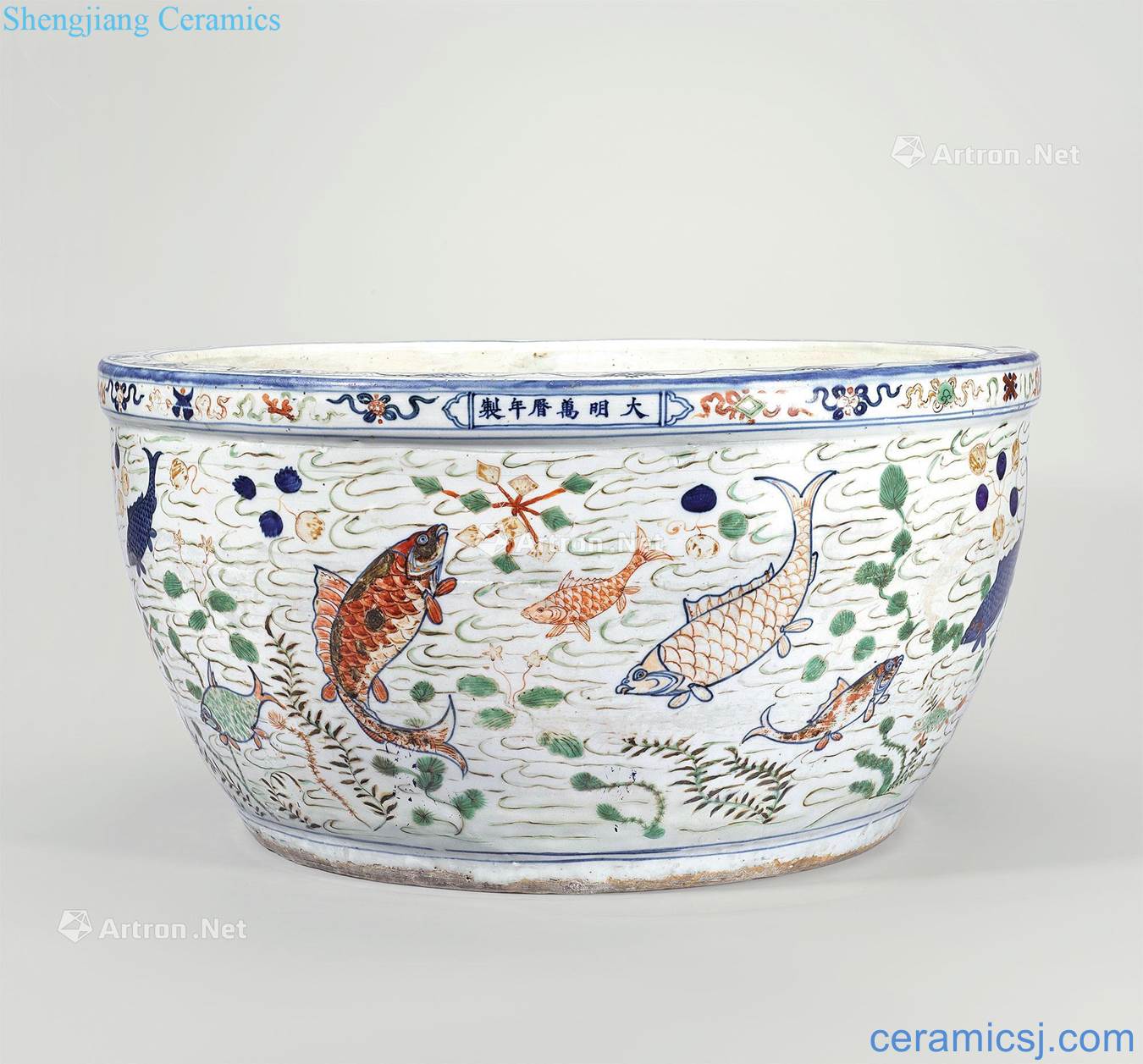 Ming wanli Blue coloured fish grain big crock