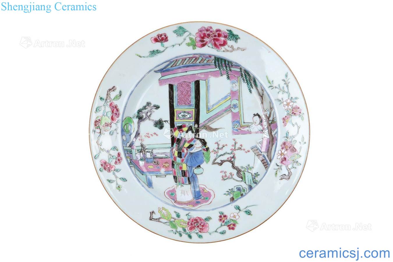 Qing dynasty about 1740 years pastel character design of tray