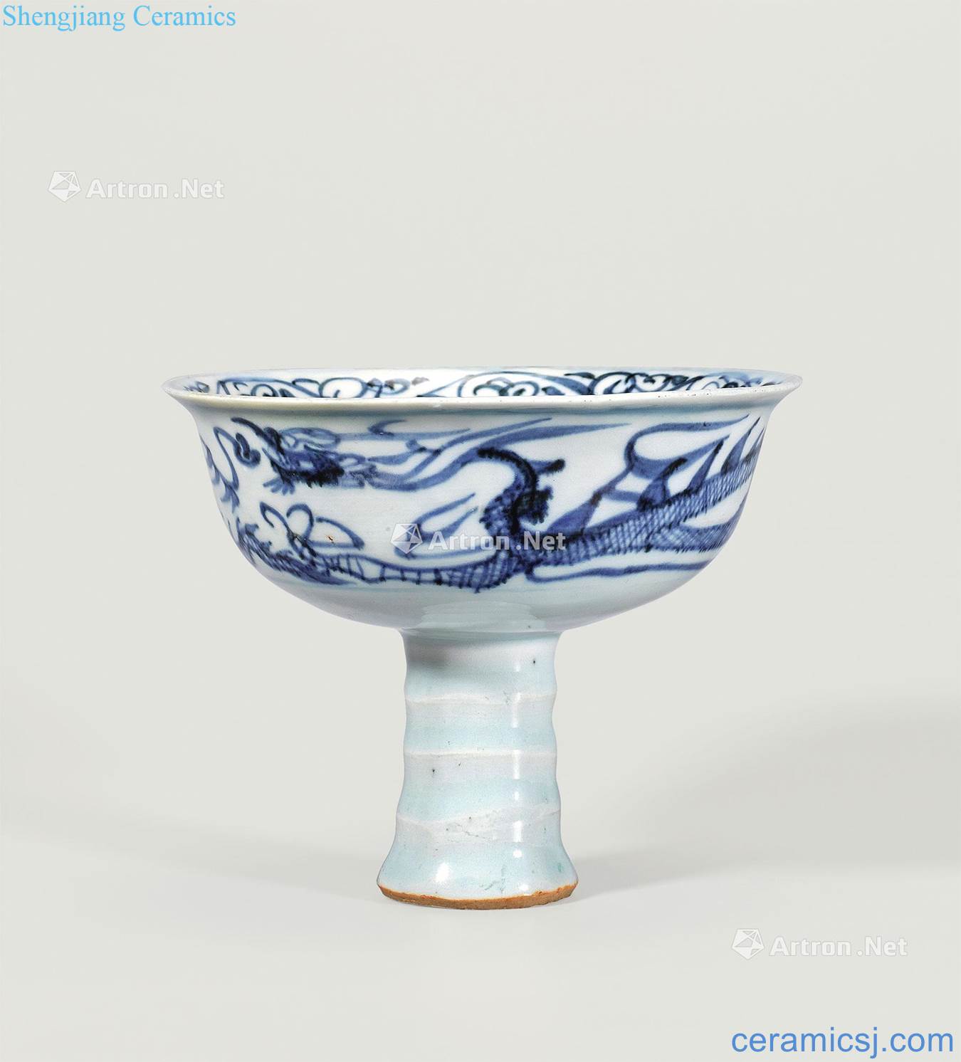 yuan Blue and white in stamps YunLongWen footed cup