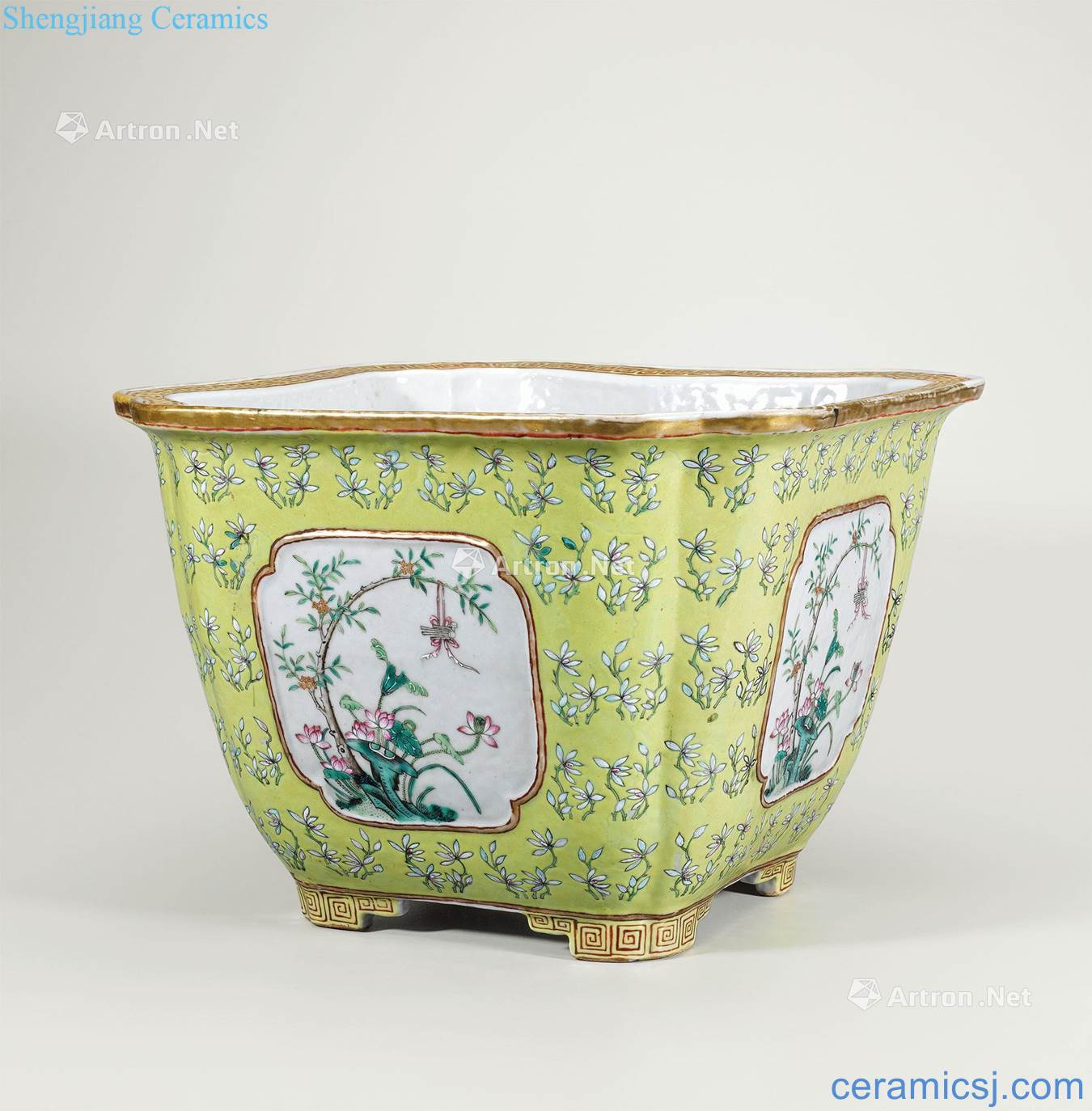 Qing managment/to pastel yellow medallion flower grain square Angle of flowerpot