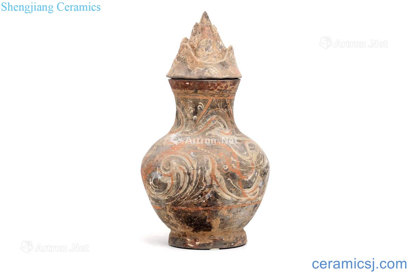 Han pottery bottle and mountain type cover