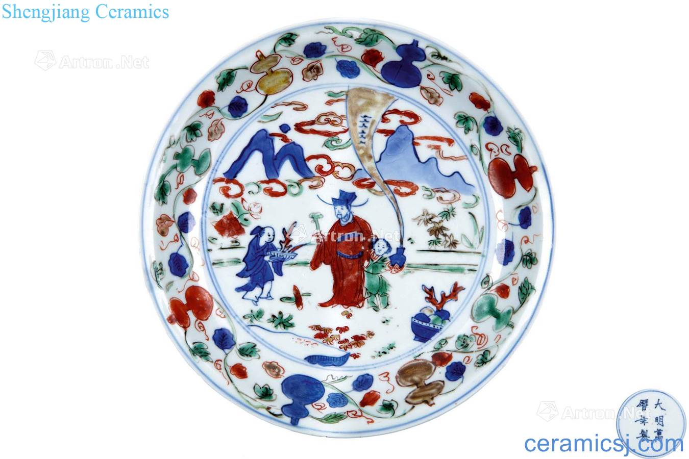 Ming wanli Figure plate colorful characters