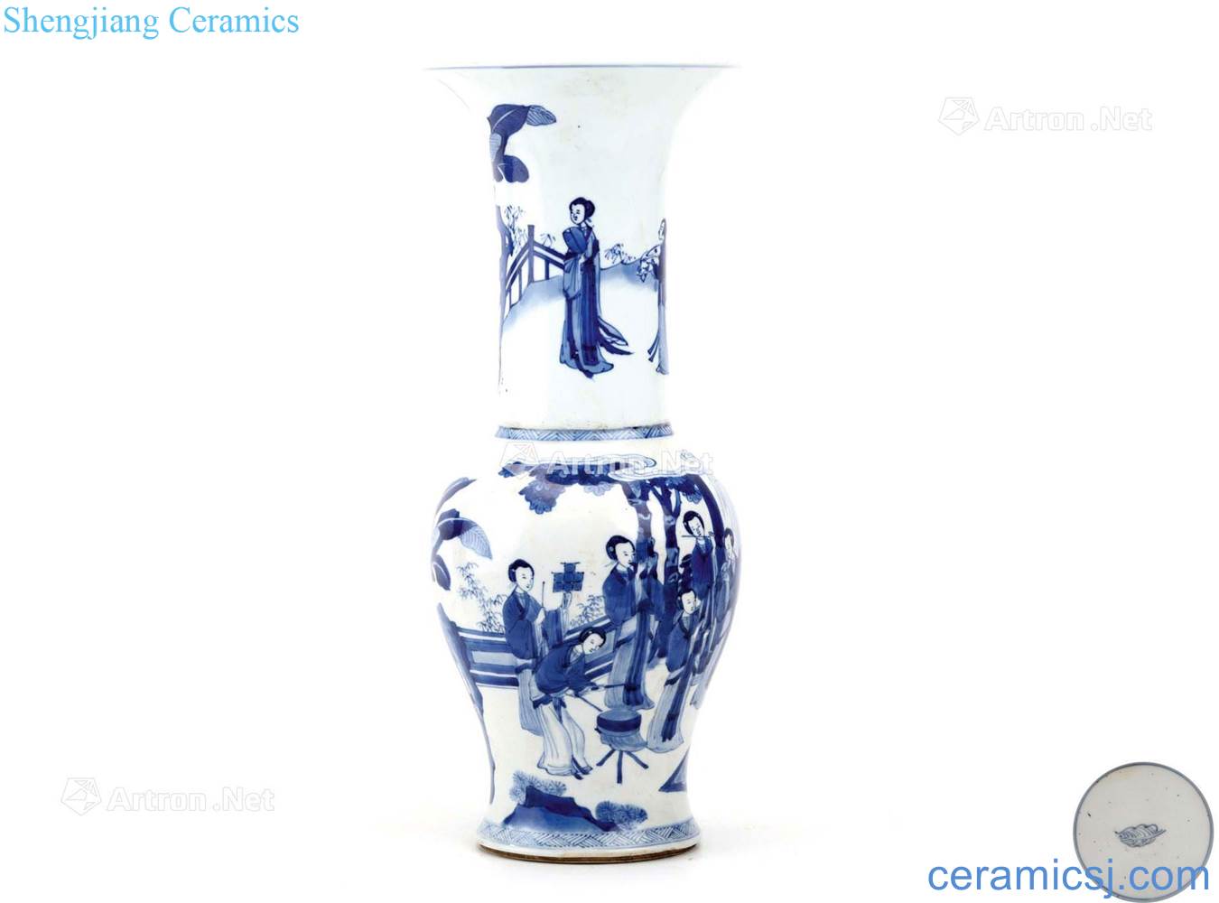 The qing emperor kangxi Blue and white ladies PND tail-on statue