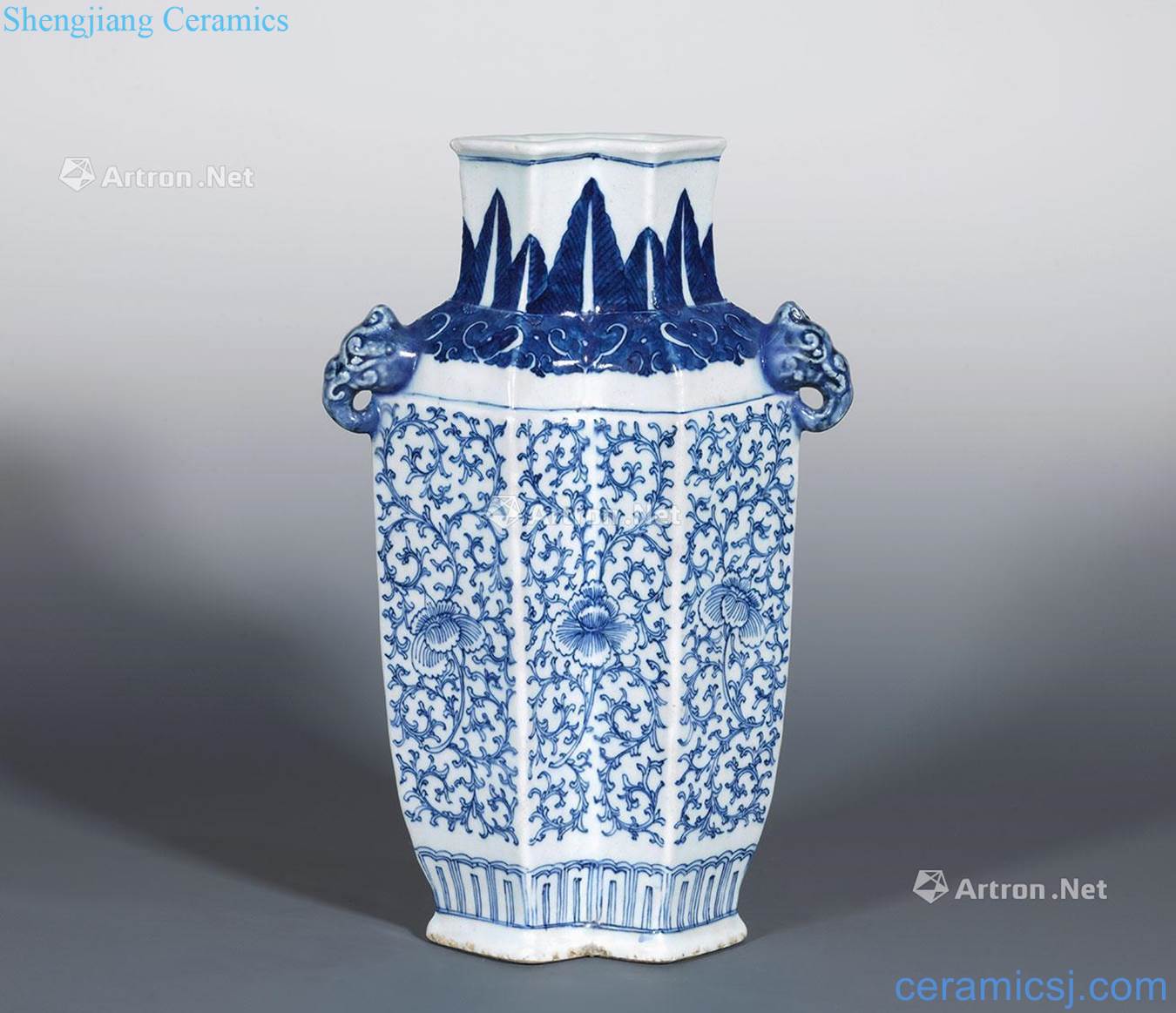 qing Blue and white double chrysanthemums grain bottle