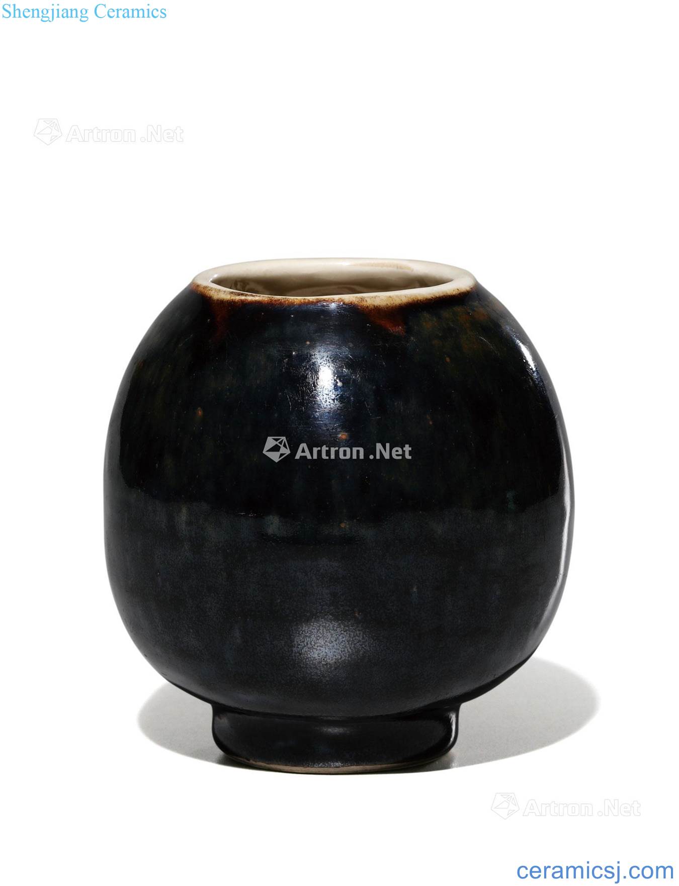 yuan Within the magnetic state kiln outside the black glaze folding branches black flower pot