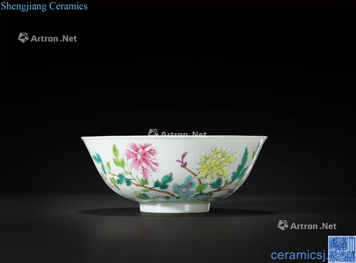 Clear light pastel hole stone fold branches of flowers and birds green-splashed bowls