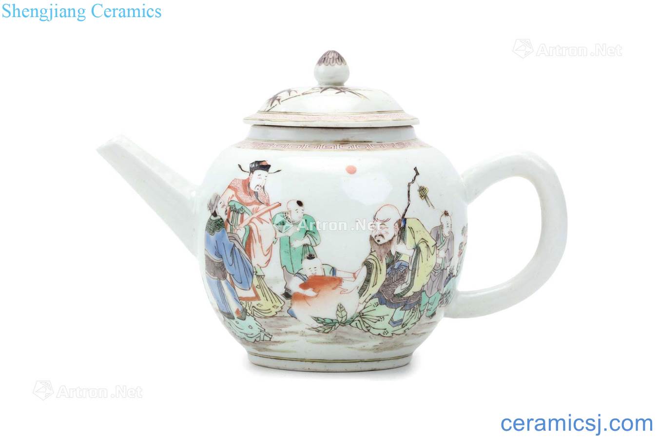 Qing 19th century decorated colorful characters and cover the teapot